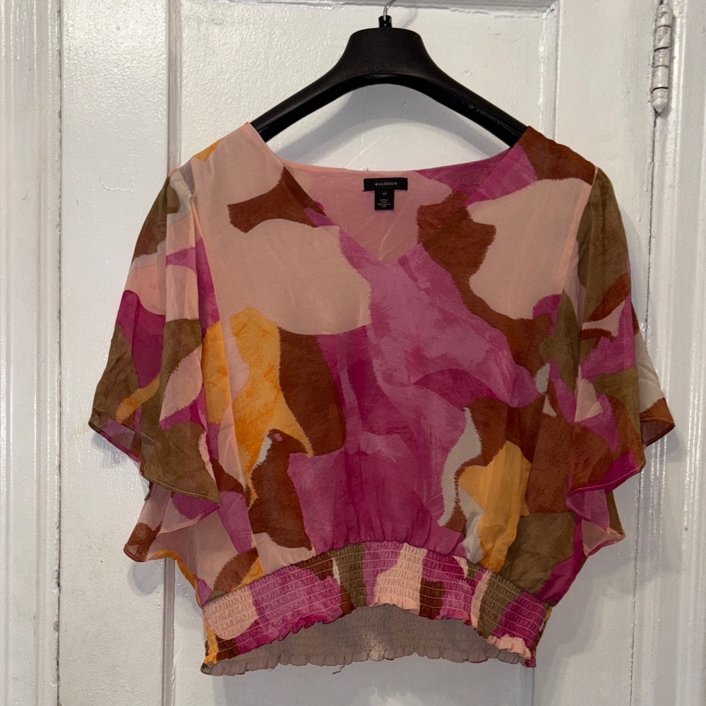 Halogen Pink and Brown Abstract Blouse